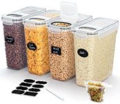 MOTYYA 4L Cereal Containers Storage with Flip-Top Lids, 4pcs Airtight Food Storage Canister Sets with Label Stickers for Kitchen Pantry Counter Organization, Oats, Flour, Sugar, BPA Free