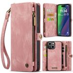 SWP Case for iPhone15, Wallet Case w/Magnetic Detachable Cover [8 Card Slots] Clutch Wallet w/Wristlets Money Pocket for iPhone 15 (Pink)