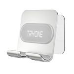 TRYONE Wall Mount Phone Holder, Detachable Wall Phone Mount with 2Pcs Adhesive Strip, NO Drilling Wall Phone Holder Stand Dock Bracket for Phone and Tablet, Fits on Bathroom, Kitchen, Office and More