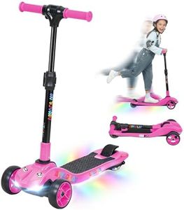 AIYAPLAY Electric Scooter for Kids, 3 Wheel Foldable Kids Scooter for Age 6-10 with 4 Levels Adjustable Height, LED Lights, Up to 6km/h, Maximum Range 8km, 4.8kg Lightweight for Boys and Girls, Pink