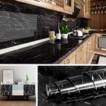 Livelynine Black Marble Wall Paper for Kitchen Counter Top Covers Peel and Stick Wallpaper Bathroom Granite Contact Paper for Countertops Desk Table Cover Old Furniture Sticker 40CMX2M