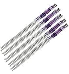 INKULTURE Premium Reusable Chopsticks Dishwasher Safe Lightweight Easy to Use (05 Pair Stainless Steel Chopsticks(Purple & White))