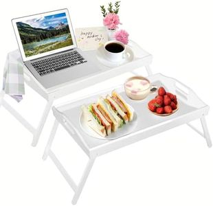 INNOVATIVE LIFE 2-Pack Bed Tray Table with Folding Legs Wooden Serving Breakfast in Bed or Platter Tray,TV Table Laptop Computer Tray Snack Tray Large Size, White