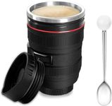 Coffee Mug, 12oz Funny Camera Lens Mug, Travel Coffee Cup with Lid, Insulated Tumbler for Hot Ice Coffee Cola Milk Tea | Ideal Gifts for Photographers Sweeties Men Women Birthday Xmas (350ml, Black)