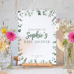 Eucalyptus personalised baby shower sign | welcome baby party sign | decor sign | baby shower party print | poster to welcome A4 or A3 (A4 Print + Easel)