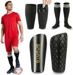 Soccer Shin Guards for Kids Youth Adults, Shin Pads Set with Shin Sleeves and Long Soccer Socks for Boys Girls Men, Lightweight Soccer Equipment (Black, XL)