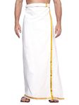 Gowri Tex Men's 100% Pure Cotton White With Gold Jari Casual Style Lungi In Size 2 Mtrs Single Lungi- Pack Of 1 (Gold Zari)