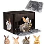 Rabbit House Wooden, Rabbit Houses and Hideouts WHEARTED, Large Rabbit Hideout Bunny House with Multiple Windows for Indoor Adult Bunnies Guinea Pigs Chinchilla Habitat - Walnut Color