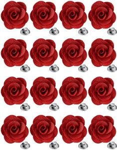 Loetere 16 Pcs Lapel Flowers for Men Suits Flower Lapel Pins for Men Flower Brooch Pins Handmade Satin Boutonniere Pin (Red, Elegant)