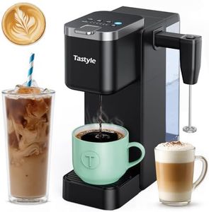 Tastyle 330MF Single Serve Coffee Maker with Built-in Detachable Milk Frother, Iced and Hot Coffee Machine for K Cup & Grounds, 40oz Removable Water Reservoir, 6 Cup Sizes, Fits 7.3" Travel Mug, Black