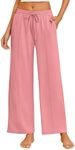 Ekouaer Women's Wide Leg Yoga Pants Elastic Waist Sweatpants Drawstring Pajama Bottoms Comfy Lounge Pants with Pockets Coral Pink XXL