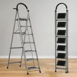 BUILDSKILL Ladder for Home 7 Steps Foldable with Built-in Tool Tray | Heavy Duty D Shape Rods | 20 x 30cm Large Platform | Wide Rubber Feet | Secure Lock | 150Kg Capacity - 5 Years Warranty