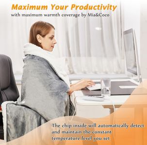Mia&Coco Electric Heated Blanket – Grey, Soft Fleece Throw