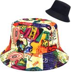 XYIYI Funny Retro 80s 90s Graffiti Bucket Hat Beach Fisherman Hats for Women Men, Reversible Double-Side-Wear