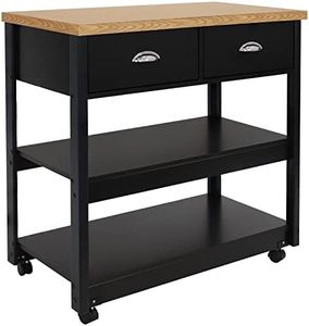 Sunnydaze 33.5-Inch W MDF Rolling Kitchen Island Cart with Drawers and Shelves - Black