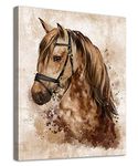 Horse Wall Art Retro Brown Horse Portrait Canvas Pictures Painting Prints Modern Abstract Animal Antique Canvas Artwork Contemporary Wall Art Bedroom Bathroom Framed Ready to Hang 12" x 16"