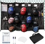 QBA Hanging Helmet Bag for Baseball Softball Team, Batting Helmet Bag Baseball Dugout Organizer, Hold 15 Players Helmets Name Tags 4 Bats and Roster Line Up, Black