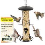 PROVIDE Large 6 port metal bird feeder, Easy Clean Bird Seed Feeder, bird feeders for small birds, Easy Open wild Bird Feeders. Hanging Bird Feeder for seeds