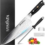 MOSFiATA Damascus Chef Knife 8 inch Ultra-Sharp Japanese VG-10 Damascus Stainless Steel Kitchen Knife 67-Layer Handmade Kitchen Meat Fruit Cutting Gyuto Chef Knife with Finger Guard, Whetstone & Guard