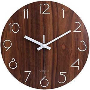 Jomparis 12 Vintage Arabic Numeral Design Rustic Country Tuscan Style Wooden Decorative Round Wall Clock