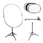 80x120cm Portable 5 in 1 Reflector Stand Kit Photography Collapsible Sun Panel Support System Foldable Bounce Board Set Video Reflective Scrim Soft Diffusion Material (With Stand)