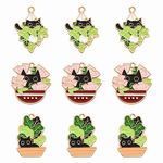 DanLingJewelry 15Pcs 3 Styles Plant with Black Cat Charms Enamel Plant Charms Potted Plant Charms for Jewelry Making Bracelets Bulk