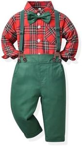 HIUARA Baby Boy Clothes Suits Toddler Dress Shirt with Bowtie Suspender Pants Outfit Sets Christmas Gentleman Wedding Suit