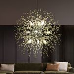 Modern Crystal Chandeliers Firework, 9-Light Chrome Dandelion Sputnik Ceiling Light Fixtures, Sputnik Chandelier Pendant Light for Bedroom Living Room Dining Room Kitchen Island Hallway