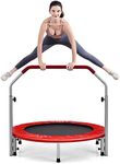 COSTWAY 40" Mini Trampoline, Foldable Fitness Bouncer with 4-Level Adjustable Foam Handle and Safety Padded Cover, Indoor Outdoor Exercise Rebounder Workout for Kids & Adults (Red)