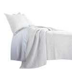 Chezmoi Collection Roswell 3-Piece Geometric Striped Soft-Finished Vintage Washed 100% Cotton Quilt Set (King, White)