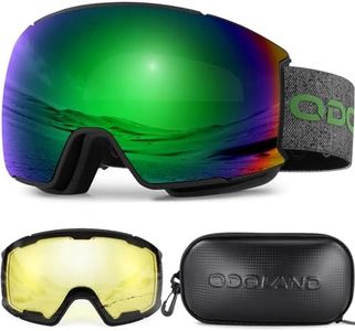 Odoland Ski Goggles Set with Magnetic Interchangeable Lens, Anti-Fog UV Protection Snow Goggles for Men and Women, Helmet Compatible, Black Frame Green Lens