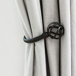 HIKMLK Handmade Metal Curtain Holdbacks 2pcs, Decoration Matt Black Curtain Tie Back Hooks for Wall, Heavy Duty Side Holders Tiebacks Accessories for Drapes Drapery Window