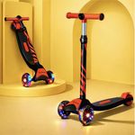 Lifelong Kick Scooter with Adjustable Height - Foldable - Skate for Kids with LED Wheel - Max User weight-50 kg, Red & Black, LLKS35