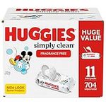 Baby Wipes, Huggies Simply Clean, UNSCENTED, Hypoallergenic, 11 Flip Top Packs, 704 count (Packaging may vary)