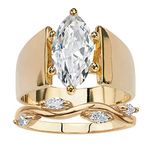 Palm Beach Jewelry 14K Yellow Gold Plated Marquise Shaped Cubic Zirconia Bridal Ring Set Size 6