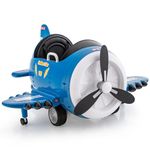 COSTWAY Kids Electric Ride on Car, 12V Battery Powered Airplane Toy with Joysticks, Remote Control, Folding Airfoils, Rotary Propeller, Lights, Sounds, Gift for Aged 3+ Years Old (Blue + White)