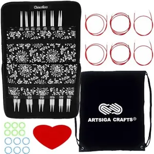 ChiaoGoo Twist Red Lace 5-Inch Complete 7500-C Interchangeable Circular Knitting Needle Set, Sizes US 2, 3, 4, 5, 6, 7, 8, 9, 10, 10.5, 11, 13, 15 with 6 Cords with Project Bag