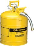 Justrite 7250230 AccuFlow 5 Gallon, 11.75" OD x 17.50" H Galvanized Steel Type II Yellow Safety Can with 1" Flexible Spout