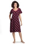 Noty ® Girl's/Women's- Short Nighty | Maxi | Gown- 100% Cotton Knits Fabric- Printed, Mid Length with Pockets (X-Large, Plum Maroon)