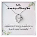 Gift For Women, To My Unbiological Daughter Necklace With Message Card And Box Jewelry Gift For Stepdaughter From Parents Forever Love Heart Necklace For Unbiological Daughter., Stainless Steel, Cubic