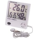 Jumbo Max Min Thermometer and Hygrometer with Clock Indoor Outdoor for Use in The Garden Greenhouse or Home Wall Mounted or Stand Outdoor Temperature Probe