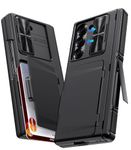 SIXBOX for Samsung Galaxy Z Fold 6 Case with Kickstand & Card Holder & Screen Protector, Built-in Sliding Camera Lens Cover & Hinge Protection, Durable Sturdy Phone Case for Samsung Z Fold 6 5G, Black