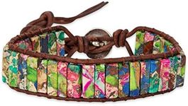 SPUNKYsoul Boho Handmade Wrap Leather Tube Crystal Stone Bracelet for Women (Colorful Imperial Jasper)
