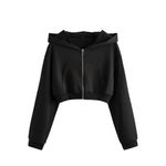 PDKFASHIONS Casual Solid Zip Crop Hoodie for Women's (M, Black)