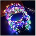 LED Flower Crown,12Pcs Light Up LED Flower Headband Luminous 10 Led Flowers Hair Bands Ladies Headdress for Holiday Christmas Halloween Glow Party Wedding Decor