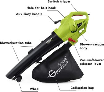 GRANDMA SHARK 3-in-1 Leaf Blower Vacuum – 3000W, Large Bag, Green