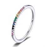 Lorrifal 925 Sterling Silver Colorful Pave Sparkling Cubic-Zircon Rainbow Rings Best Love Gift for Women Teen Girls