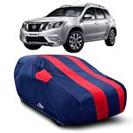 DREAM STORE - Water Resistant - dust Proof - car Body Cover for Nissan Terrano car Cover - Water Resistant UV Proof - car Body Cover (Strips Red with Mirror Pockets)