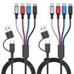 6 in 1 Multi Charging Cable 2Pack-6FT Multi USB Cable 3A Multi Charger Cable Braided Multiple Phone Charger Cable Universal USB A/C Charging Cord with 2*IP/Type C/Micro USB Port for Cell Phone/Tablets