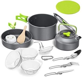 CLUEMART Camping Cookware Kit,Outdoor Cooking Set with Kettle,Lightweight Camping Pot and Pan for 2 to 3 People Camping,Hiking,Picnic